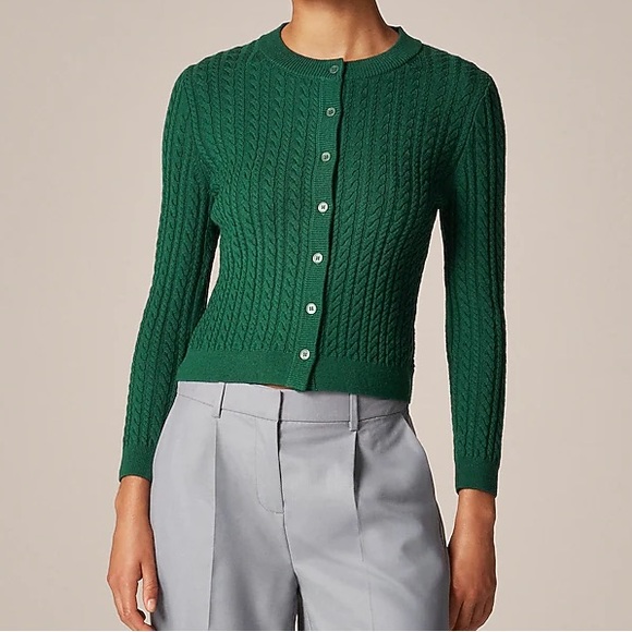 J. Crew Sweaters - J.Crew Merino Wool Cable-knit Crewneck Cardigan Sweater in Magic Forest XS  NWT